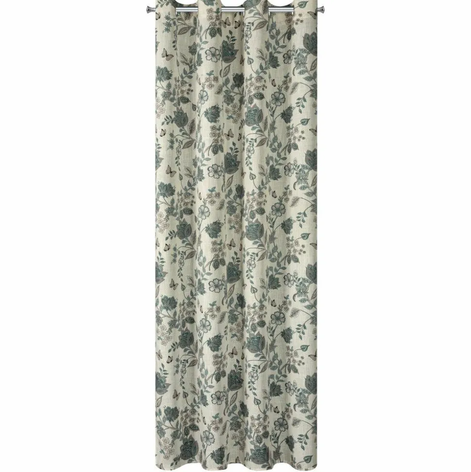 Zasłona TALI 140x250 cm zielone kwiaty przelotki