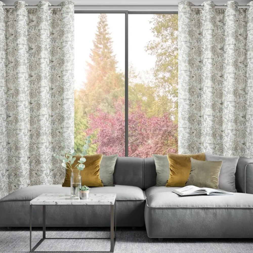 Zasłona gotowa LUCINA2 140x250 cm z lnem nadruk botaniczny * EUROFIRANY B.B. Choczyńscy Sp.J.