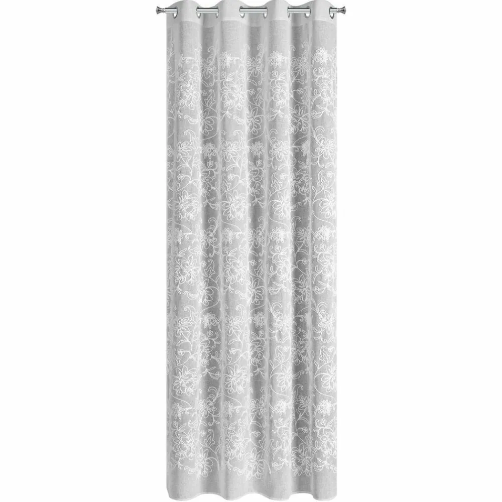 Zasłona LILY 140x250 cm biała haftowane kwiaty przelotki * EUROFIRANY B.B. Choczyńscy Sp.J. Online