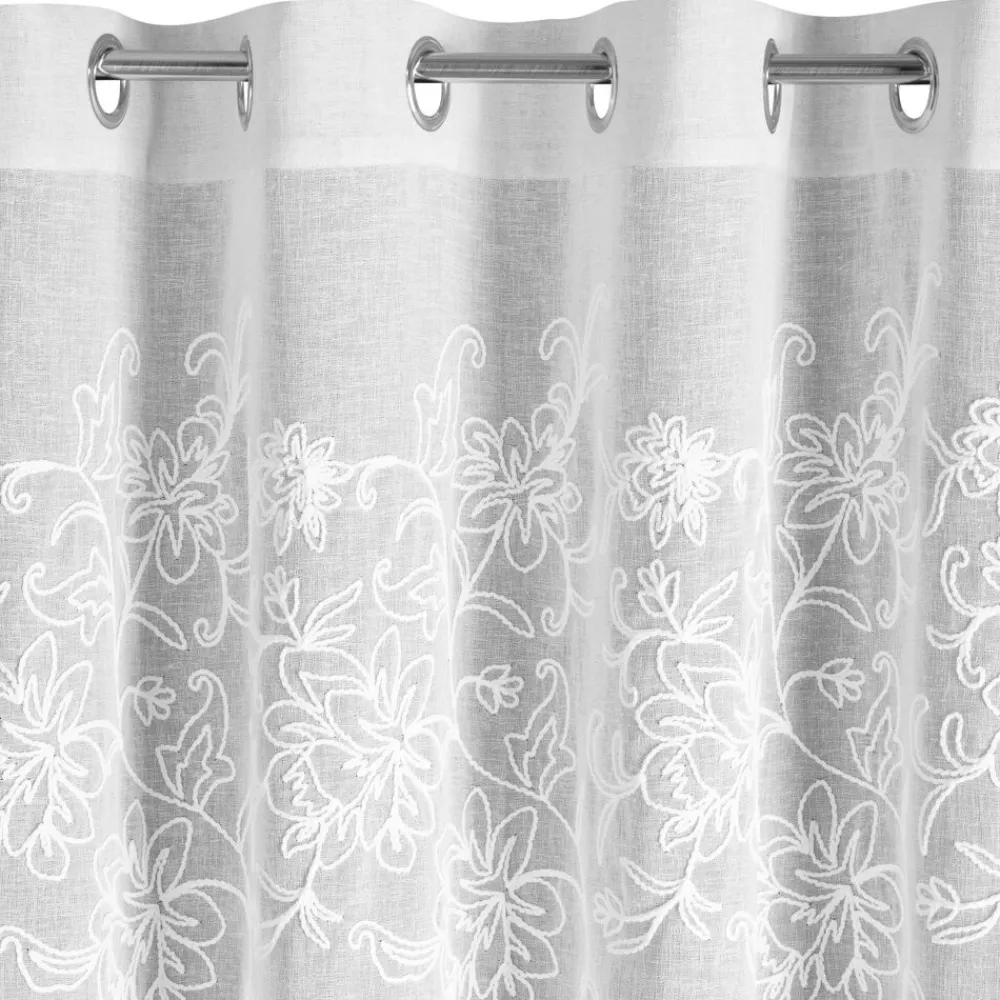 Zasłona LILY 140x250 cm biała haftowane kwiaty przelotki * EUROFIRANY B.B. Choczyńscy Sp.J. Online