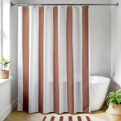 Zasłona prysznicowa Nola 180x200 cm pasy mocha * TENDANCE