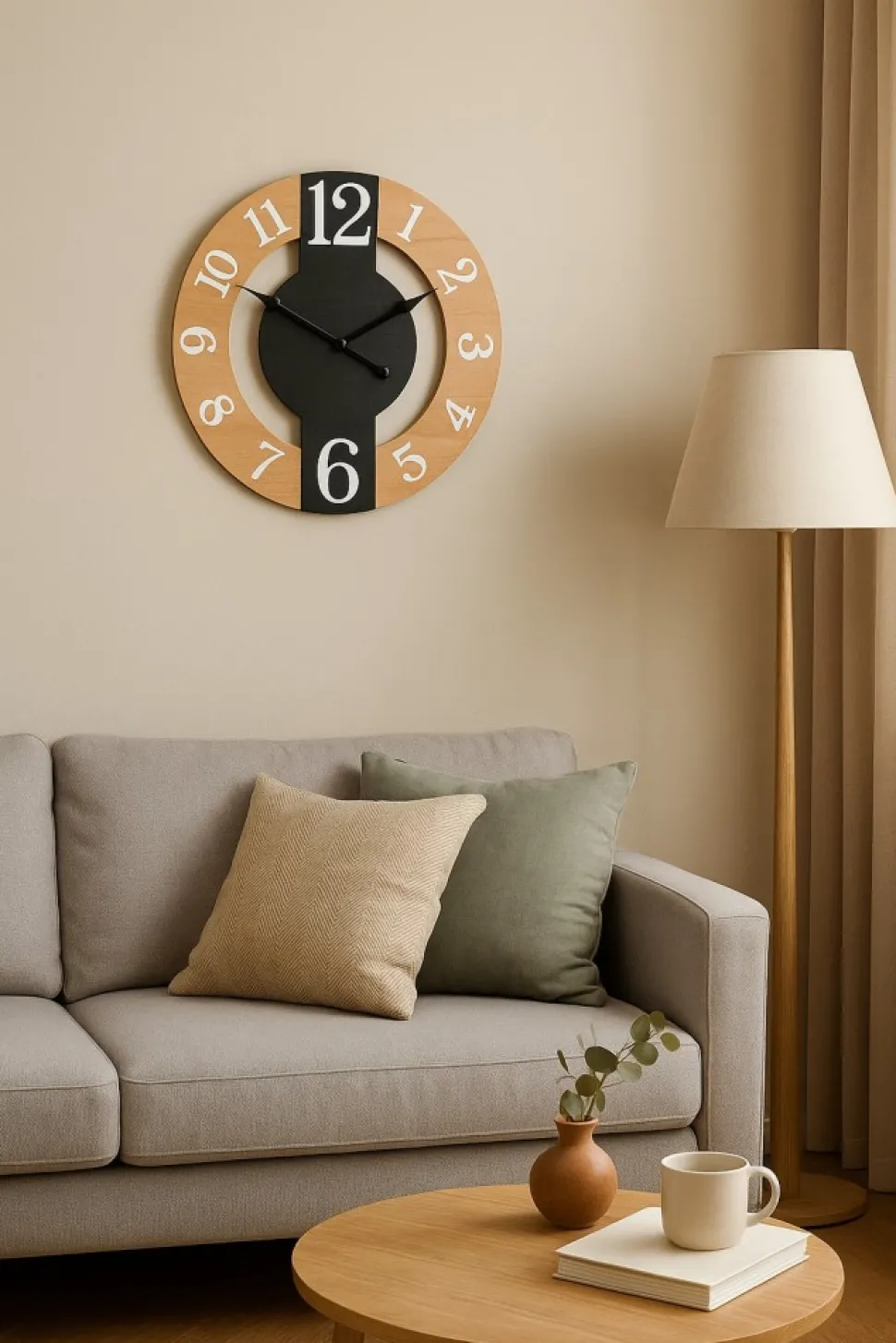 Zegar ścienny okrągły 40 cm czarny drewno
