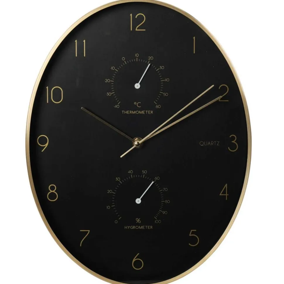 Zegar ścienny z termometrem czarno złoty 34,5 cm