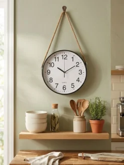 Zegar wiszący na linie czarny 30 cm * GIFTDECOR Online