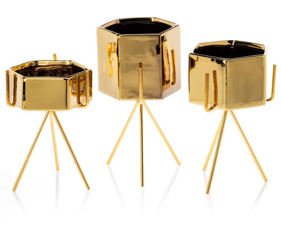 Zestaw 3 doniczek Sashi Gold