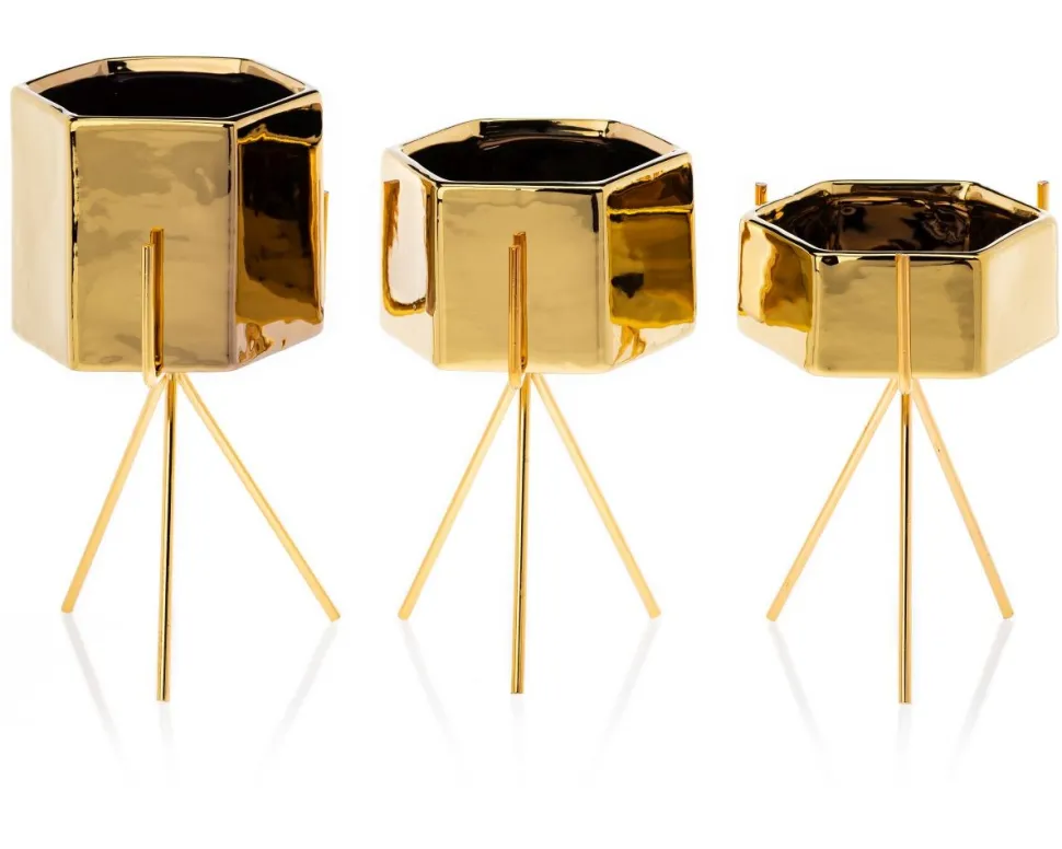 Zestaw 3 doniczek Sashi Gold