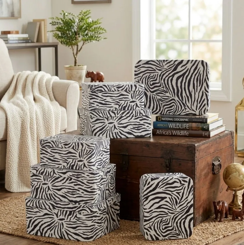 Zestaw 4 kartonowych pudełek Zebra