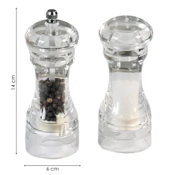 Zestaw 2 przezroczystych młynków do soli i pieprzu 6xh14 cm