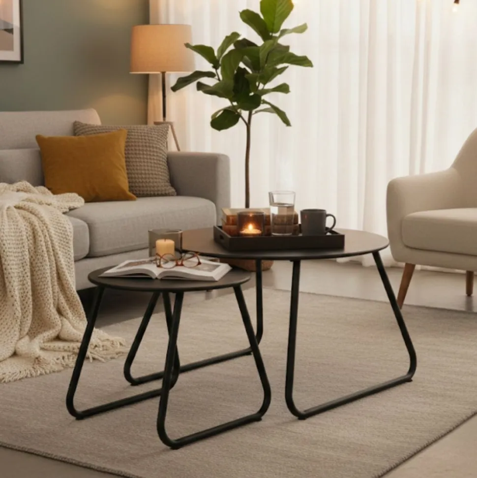 Zestaw 2 stolików metalowych czarnych Loft Duo