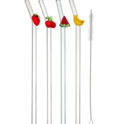 Zestaw 4 szklanych słomek Fruits