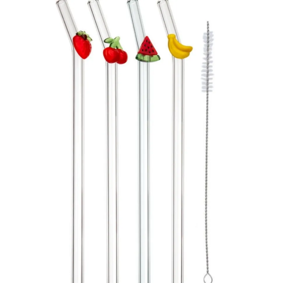 Zestaw 4 szklanych słomek Fruits