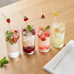 Zestaw 4 szklanych słomek Fruits