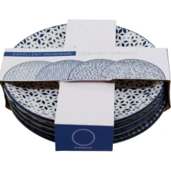 Zestaw 4 szt talerzy porcelanowych Blue Wave