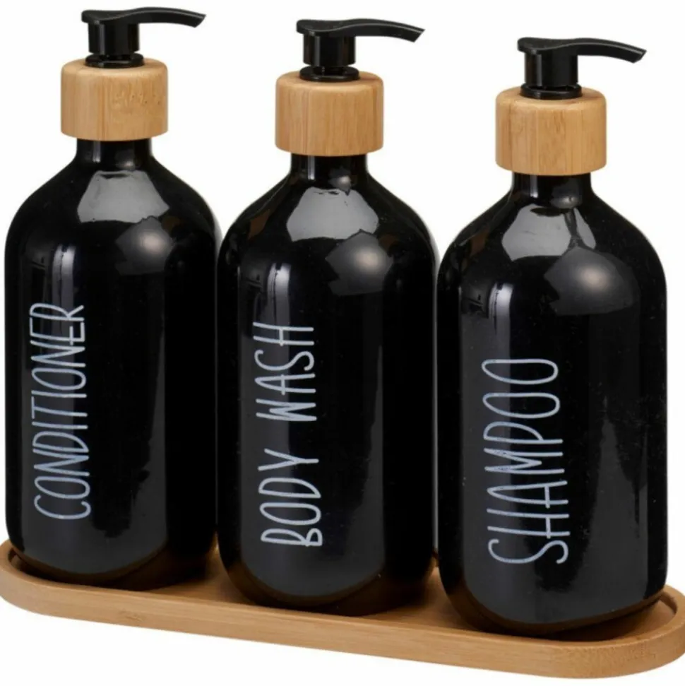 Zestaw dozowników łazienkowych w kolorze czarnym 3x500 ml
