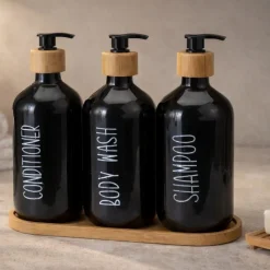 Zestaw dozowników łazienkowych w kolorze czarnym 3x500 ml