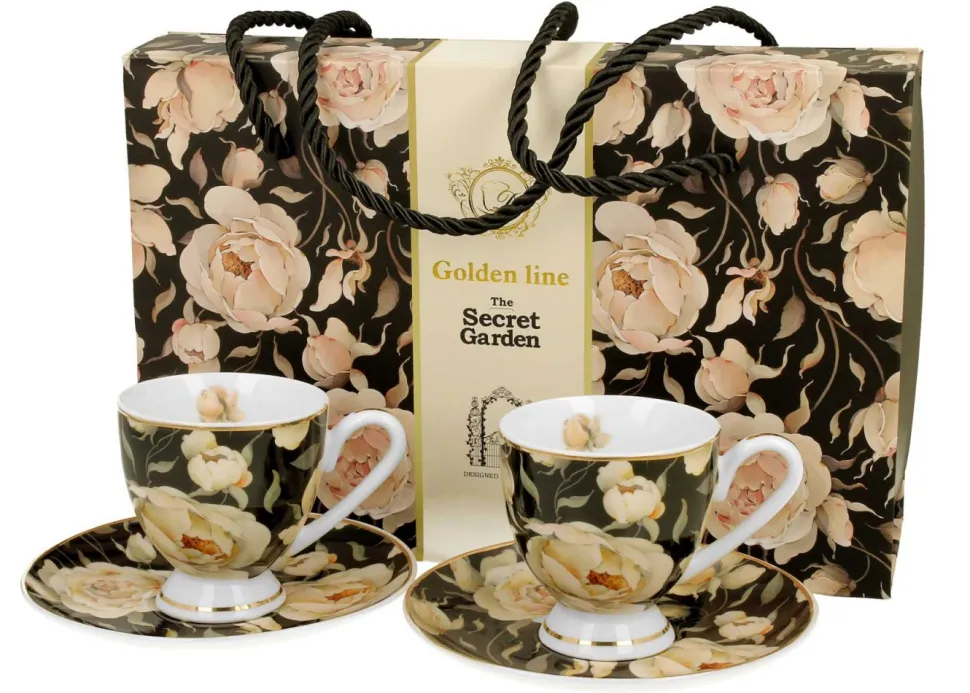 Zestaw filiżanek espresso English Roses Black 90 ml