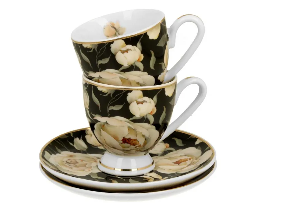 Zestaw filiżanek espresso English Roses Black 90 ml