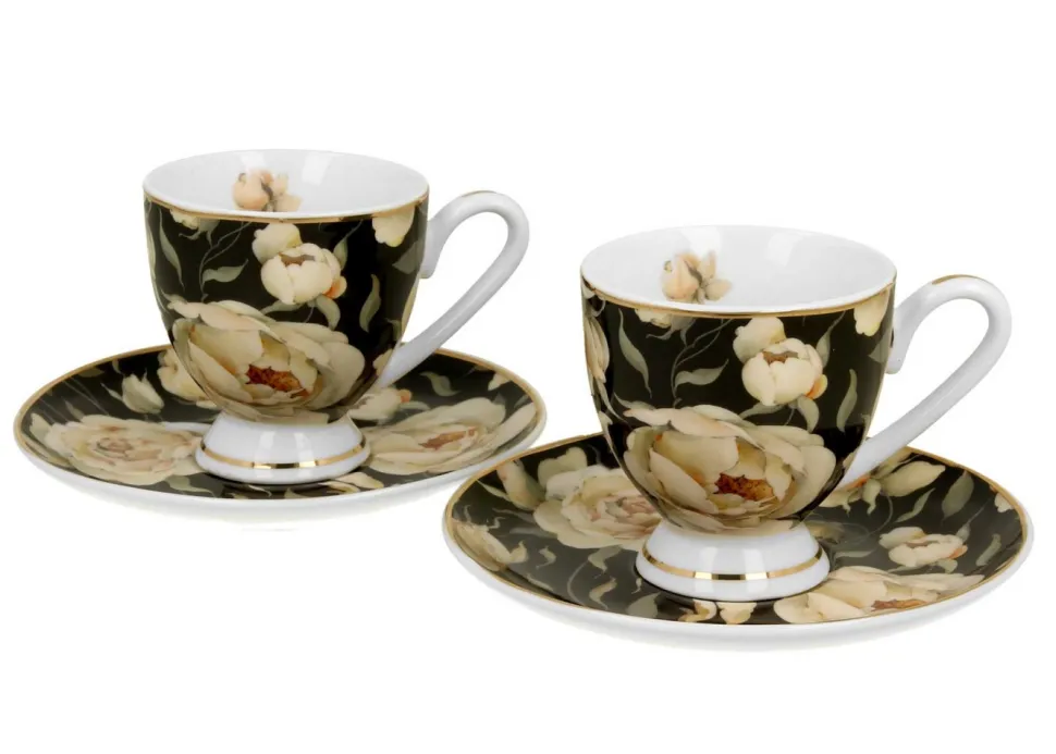 Zestaw filiżanek espresso English Roses Black 90 ml