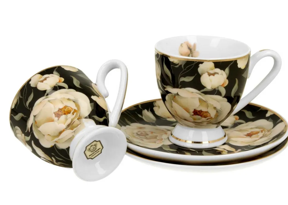 Zestaw filiżanek espresso English Roses Black 90 ml