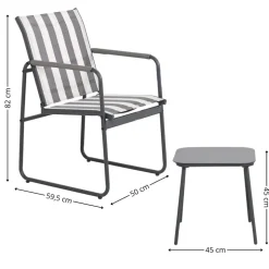 Zestaw mebli ogrodowych 3 częściowy szare pasy