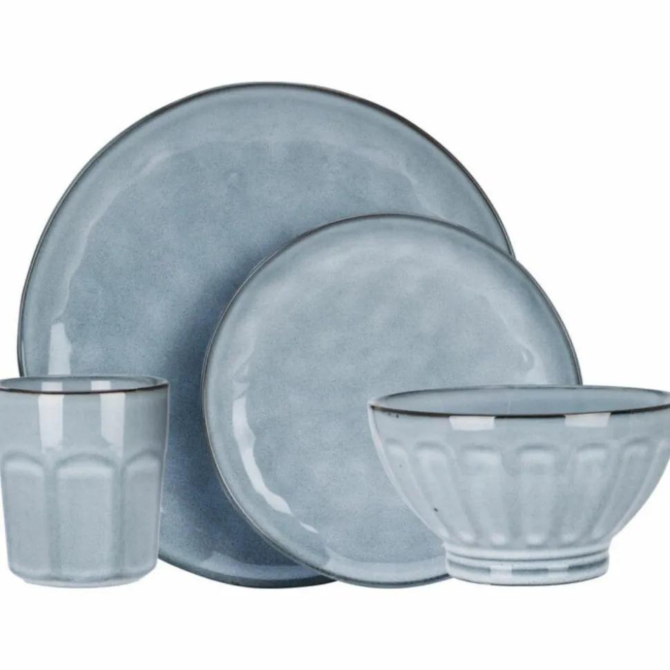 Zestaw obiadowy 16-elementowy z kamionki Soft Blue