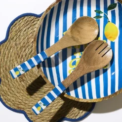 Zestaw sztućców do sałatki z drewna mango w pasy