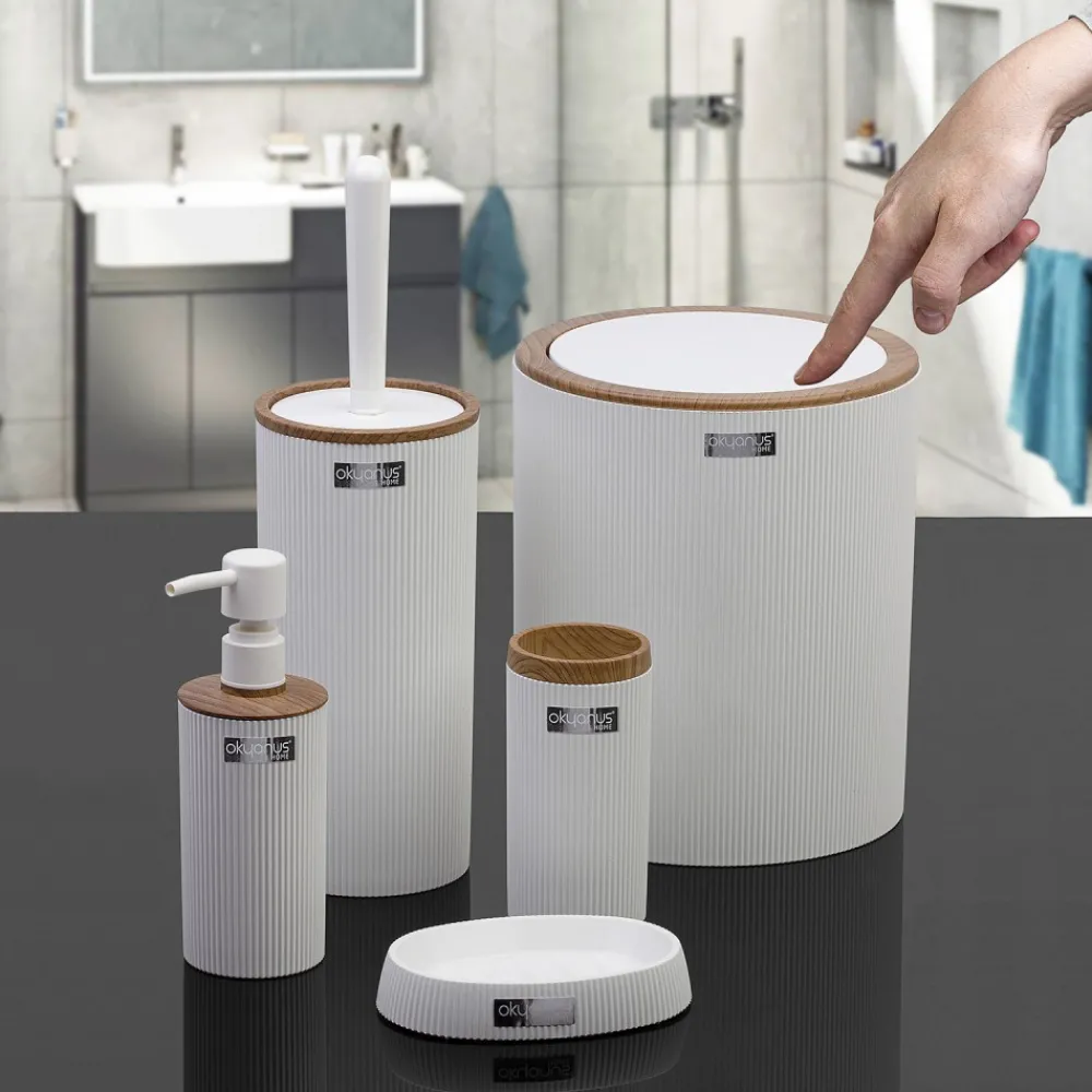 Zestaw łazienkowy Kely Round white/wood * HowHomely Hot
