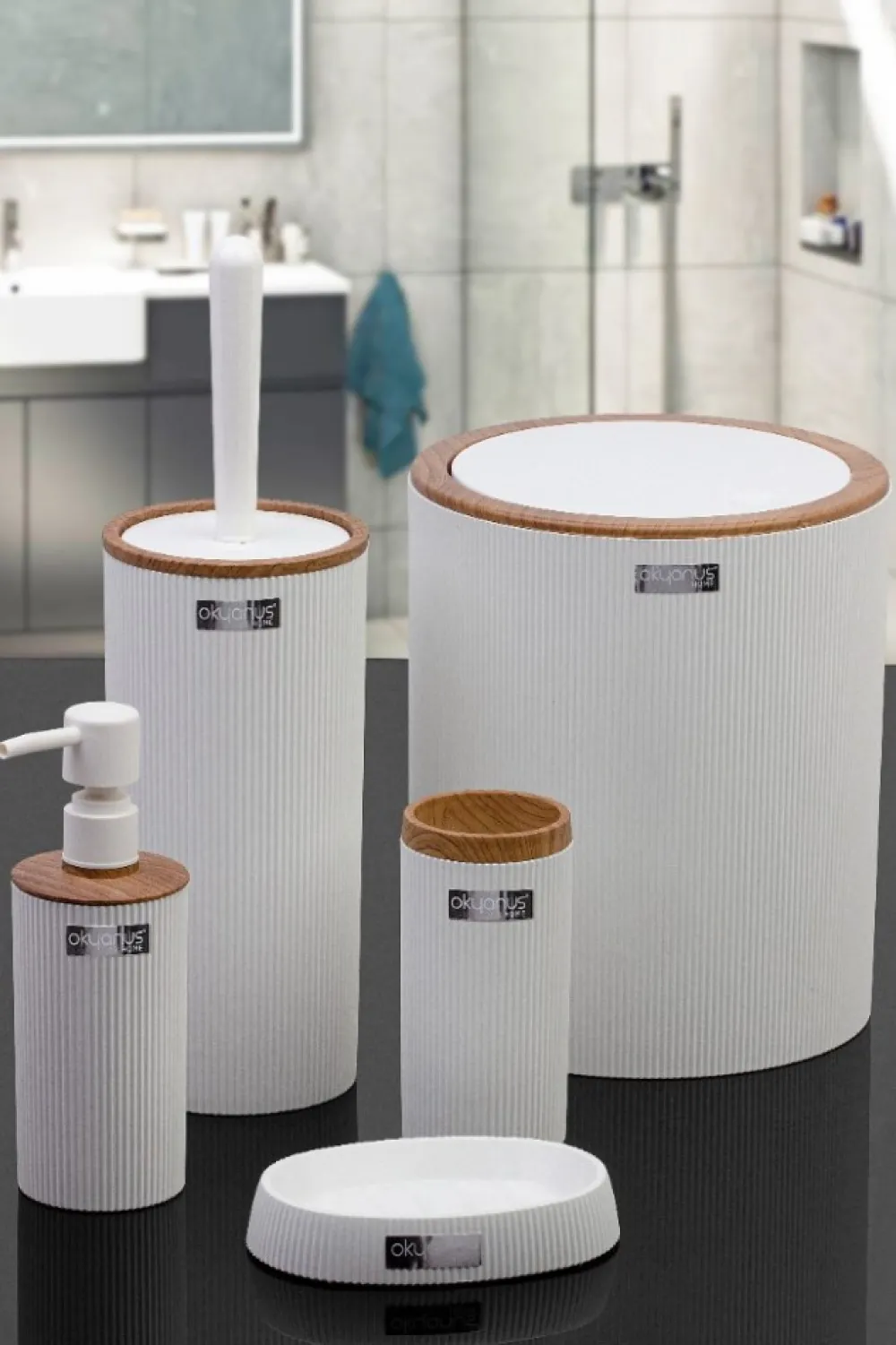 Zestaw łazienkowy Kely Round white/wood * HowHomely Hot