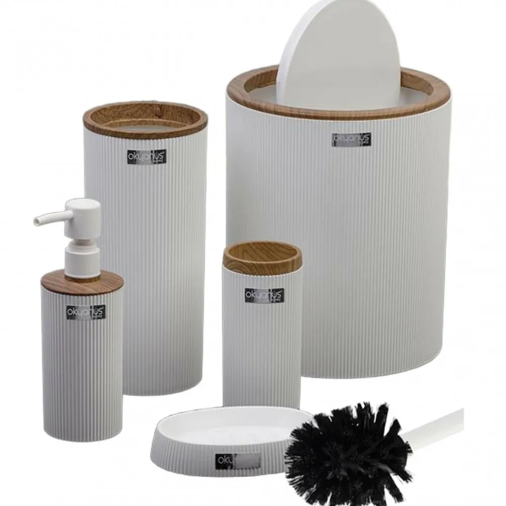 Zestaw łazienkowy Kely Round white/wood * HowHomely Hot
