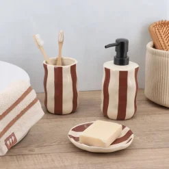 Zestaw łazienkowy Nola 4 el pasy mocha * TENDANCE Discount