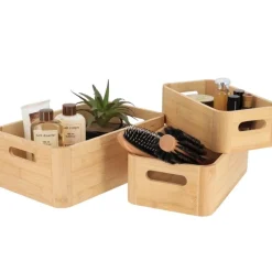 Zestaw 3 bambusowych organizerów z uchwytami * TENDANCE Outlet