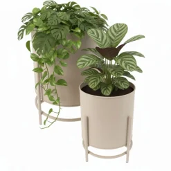 Zestaw 2 beżowych donic na metalowym stojaku * HowHomely Sale
