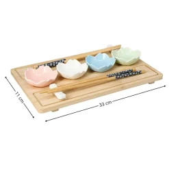 Zestaw do sushi z bambusową tacą i porcelanowymi miseczkami 9 el. * HowHomely