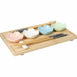 Zestaw do sushi z bambusową tacą i porcelanowymi miseczkami 9 el. * HowHomely