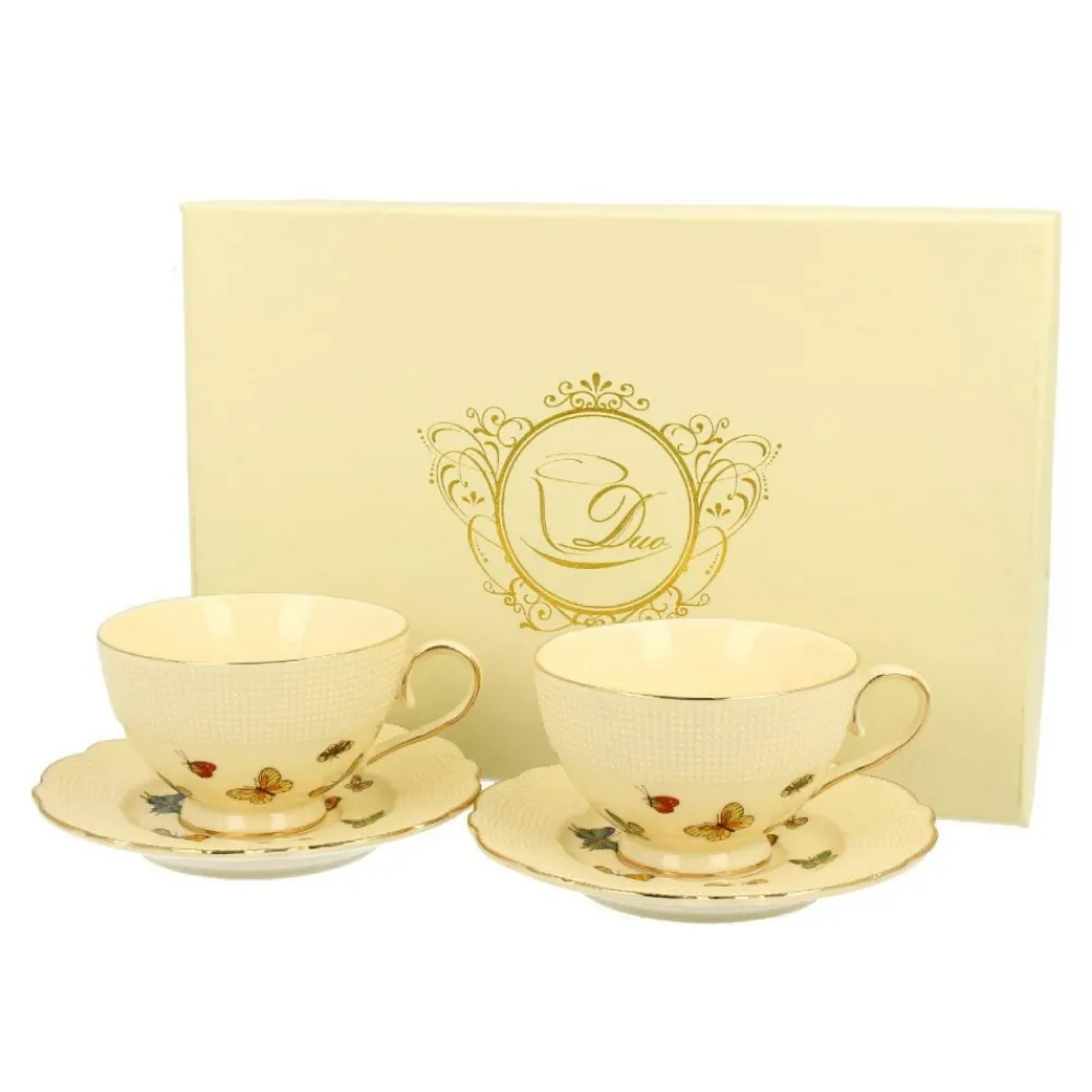 Zestaw 2 filiżanek do espresso Ecru Motylki 125 ml * Duo Outlet