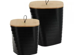 Zestaw koszy 2 szt czarne bambusowa pokrywka * TENDANCE Outlet