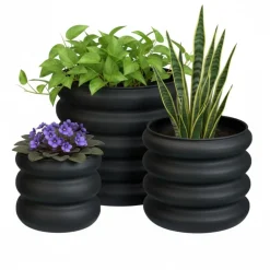 Zestaw metalowych doniczek Black Round 3 szt * HowHomely