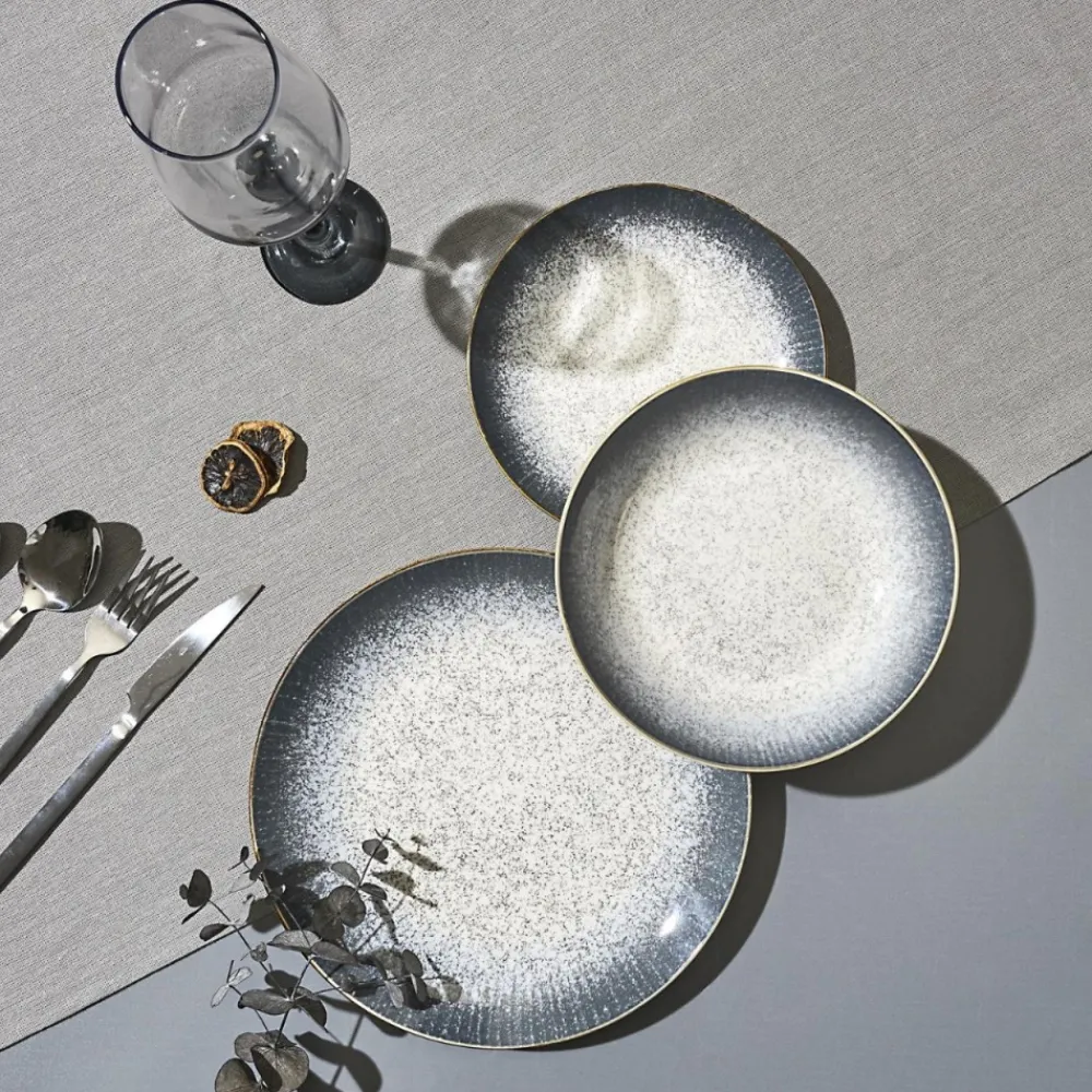 Zestaw obiadowy ceramiczny 12 el. AURA szary * Online