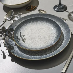 Zestaw obiadowy ceramiczny 12 el. AURA szary * Online