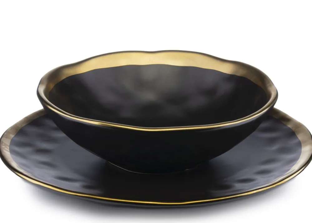 Zestaw ośmiu talerzy LISSA BLACK GOLD * HowHomely Discount