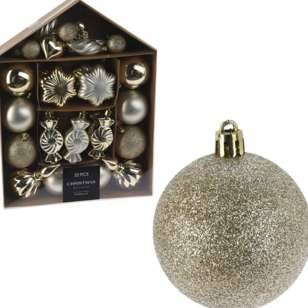 Zestaw ozdób choinkowych w kolorze szampańskim 32 szt * H&S Decoration Online
