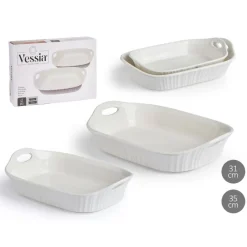 Zestaw 2 prostokątnych naczyń do zapiekania górna rączka * VESSIA Hot