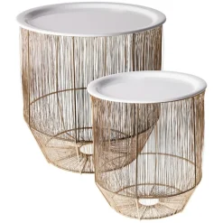 Zestaw stolików pomocniczych biało-złotych - 2 szt. * H&S Decoration Outlet