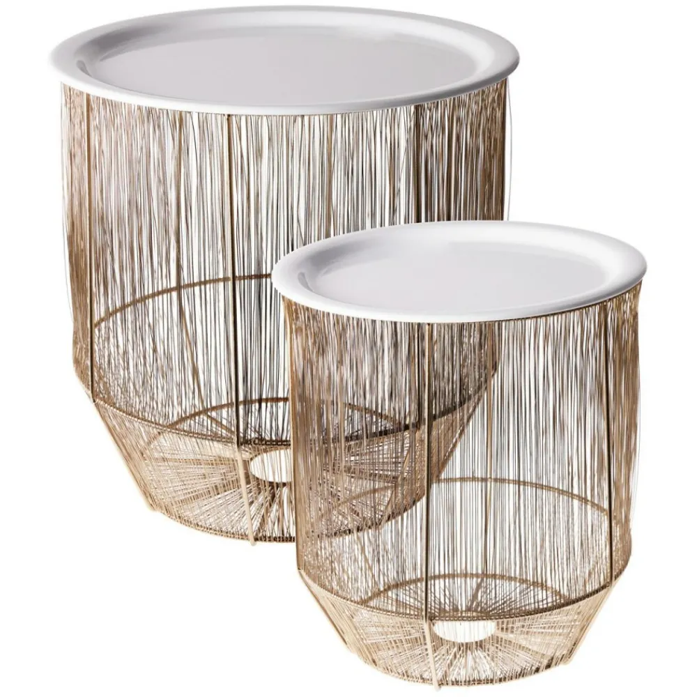 Zestaw stolików pomocniczych biało-złotych - 2 szt. * H&S Decoration Outlet