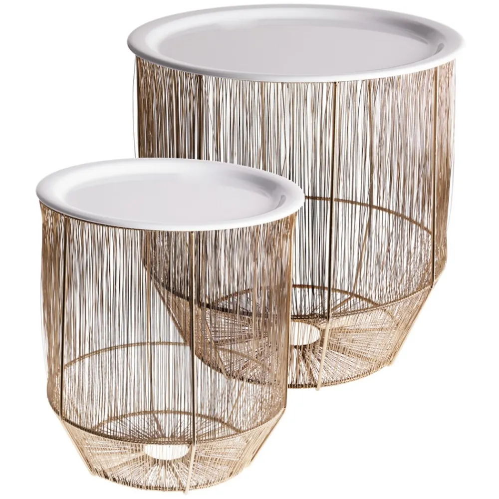 Zestaw stolików pomocniczych biało-złotych - 2 szt. * H&S Decoration Outlet