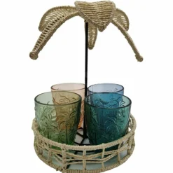 Zestaw szklanek 300 ml z rattanowym stojakiem * HowHomely Discount