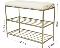 Złota półka na buty z pufą wzór Esy 60 cm