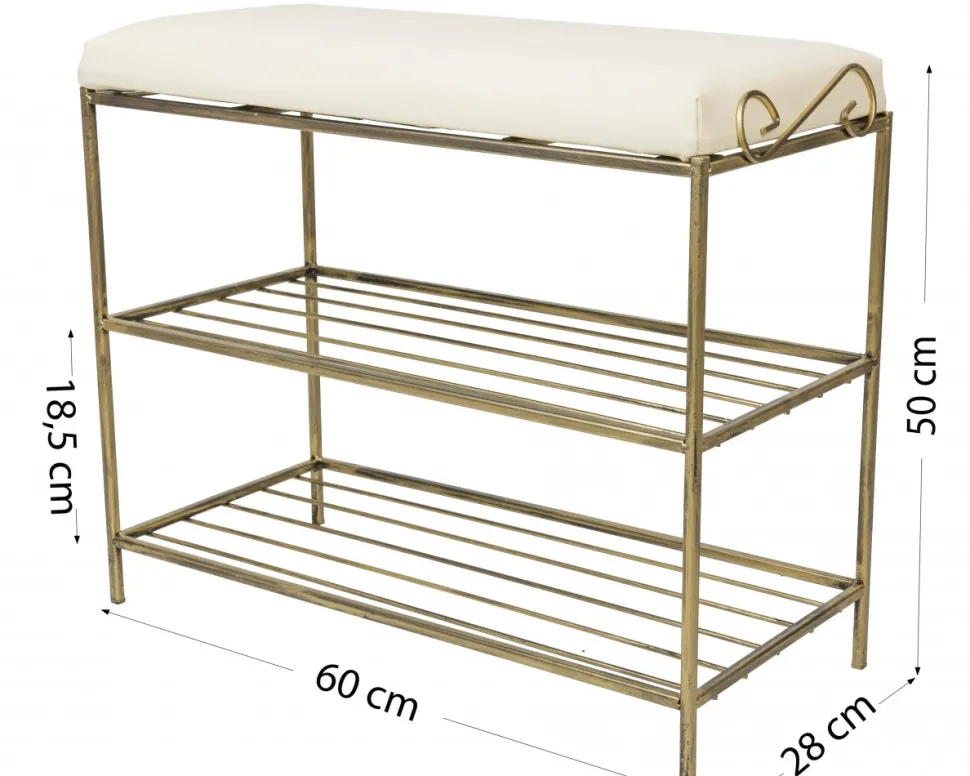 Złota półka na buty z pufą wzór Esy 60 cm