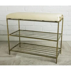Złota półka na buty z pufą wzór Esy 60 cm